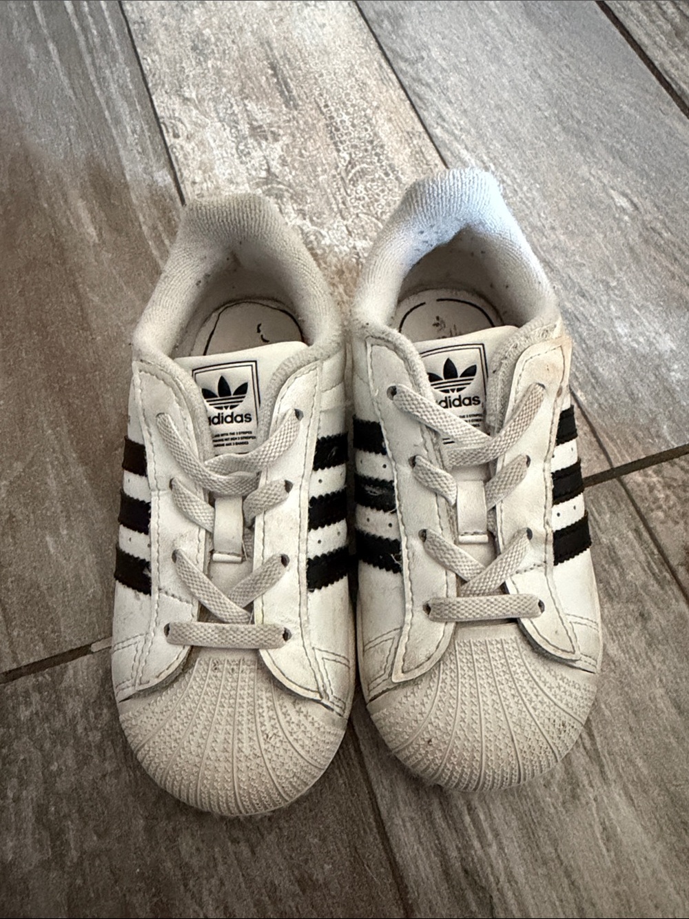 adidas Kids White Sneakers with Black Stripes - Classic Shell Toe